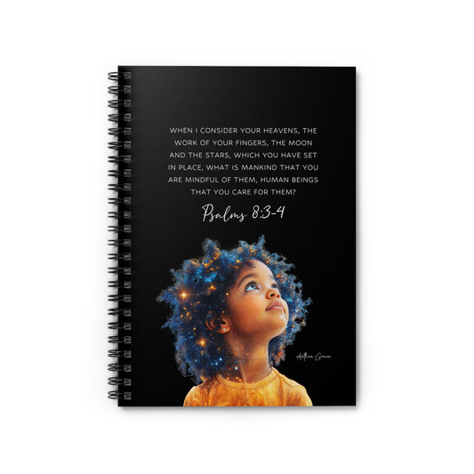 Cosmic Dreams Spiral Notebook - Ruled Line, Inspirational Journal, Psalms 8:3-4 Quote, Spiritual Gift, Starry Sky Design