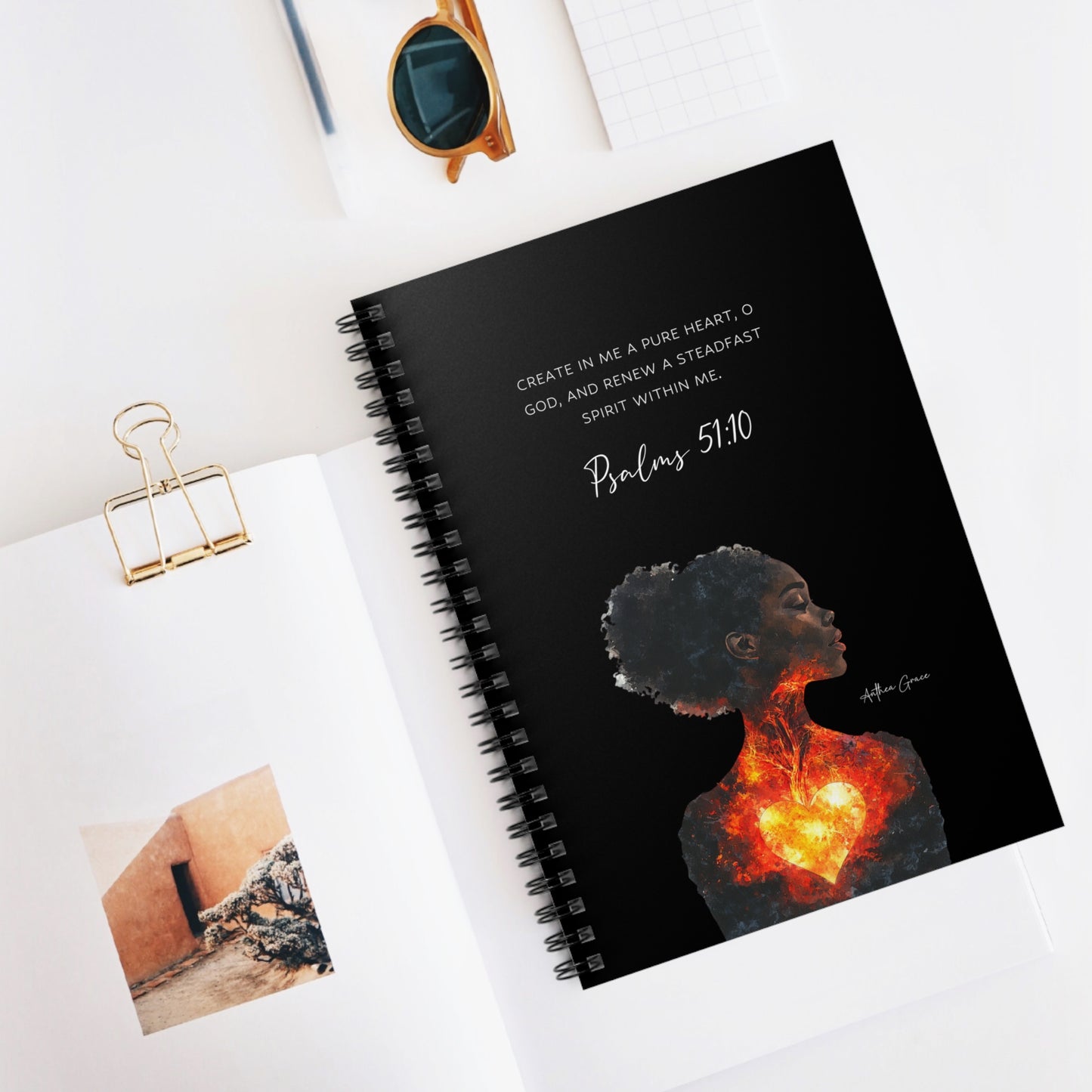 Copy of Inspirational Spiral Notebook  Psalms 51:10, Spiritual Journal, Motivational Gift, Self-Reflection Journal, Faith Based Stationery