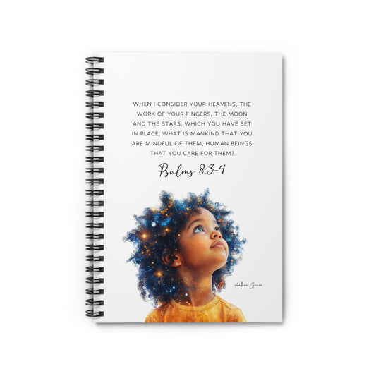 Cosmic Dreams Spiral Notebook - Ruled Line, Inspirational Journal, Psalms 8:3-4 Quote, Spiritual Gift, Starry Sky Design
