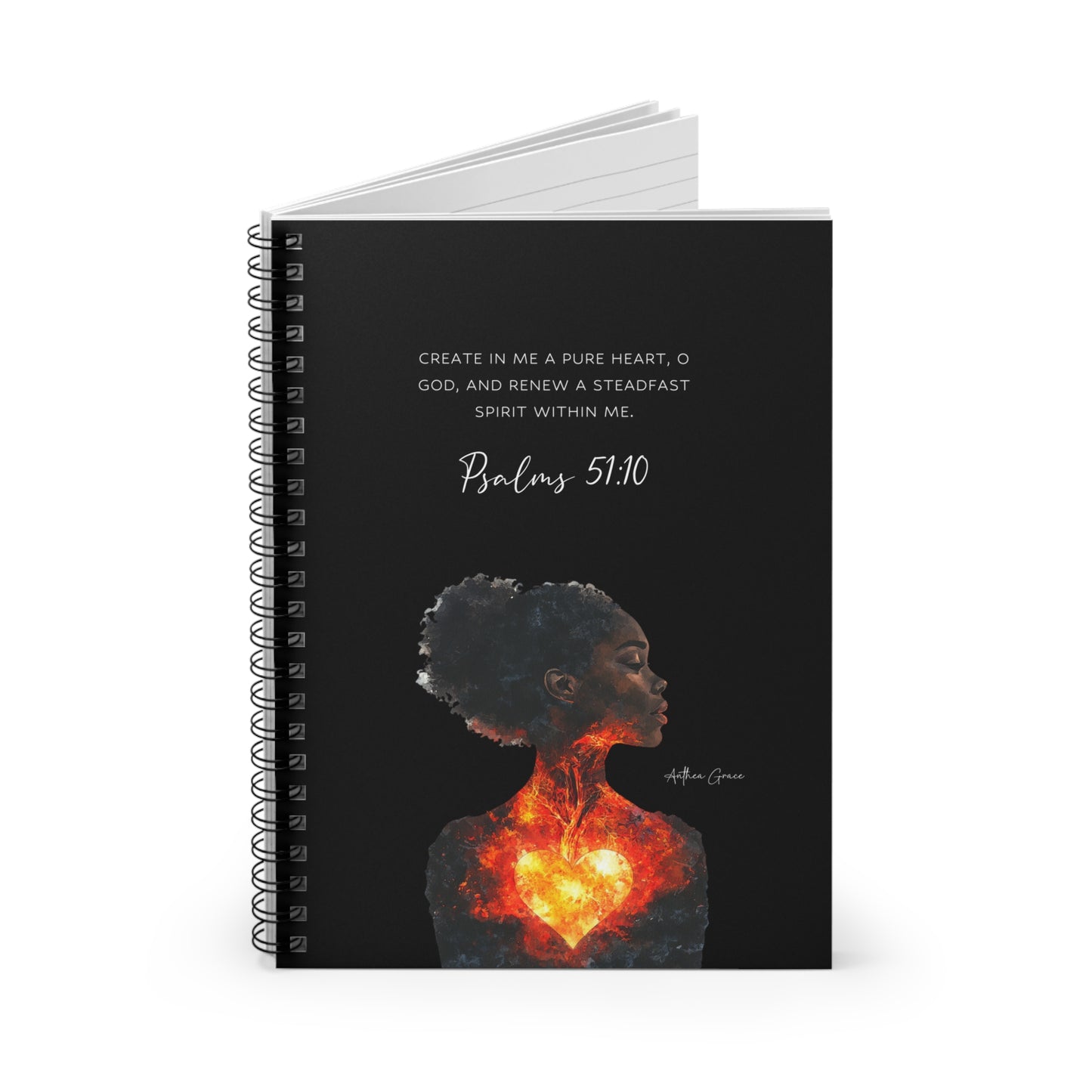 Copy of Inspirational Spiral Notebook  Psalms 51:10, Spiritual Journal, Motivational Gift, Self-Reflection Journal, Faith Based Stationery