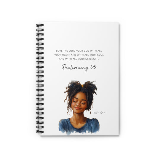 Deuteronomy 6:5 Spiral Notebook, Christian Journal for Women, Inspirational Faith Gift, Bible Verse Diary, Self Love Planner